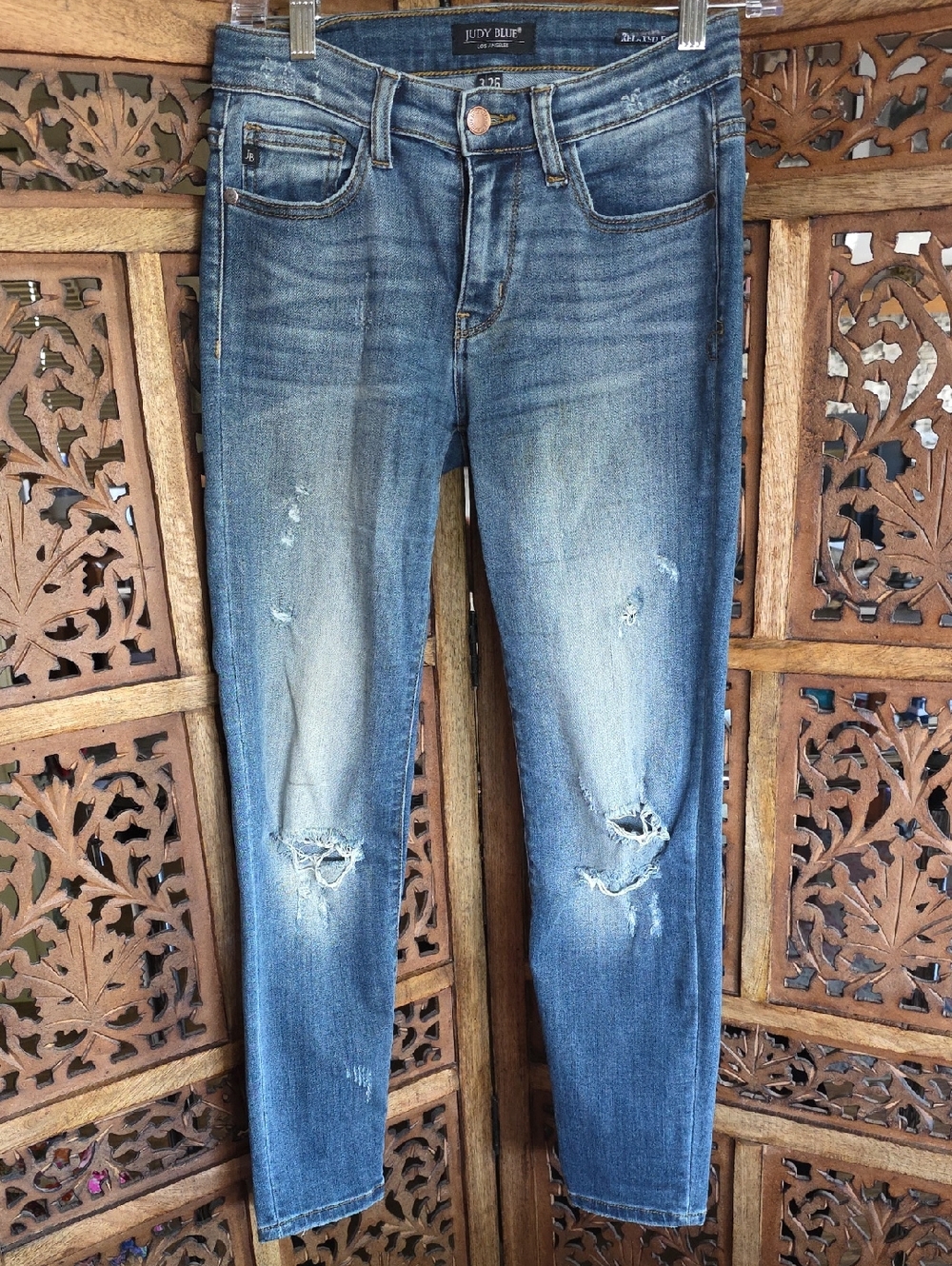 Judy Blue Medium Blue Distressed Slim Jeans